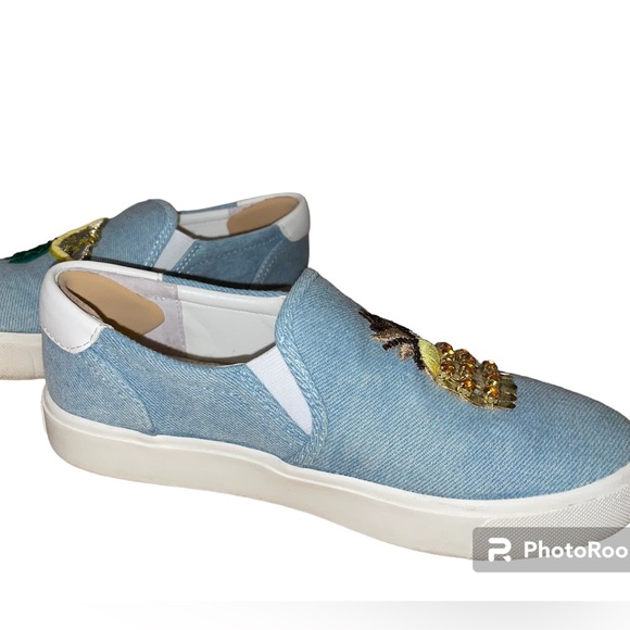 🍋 🍍 Sam Edelman Denim Lemon/Pineapple Appliqué Sneaker Shoes Size 5 🍋🍍 - Picture 5 of 6